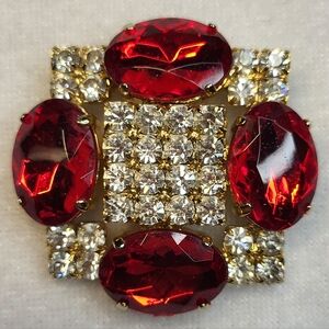 Vintage Chameleon Red and Clear Rhinestone Brooch / Pin